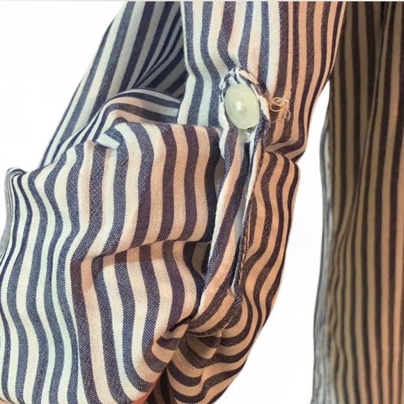 Thread & Supply size medium Navy and White Striped Button-Down Shirt - Picture 3 of 6